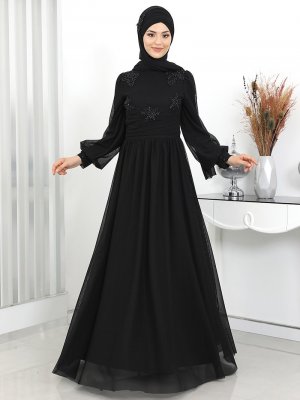Rana Zenn Siyah Tülin Tül Abiye Elbise