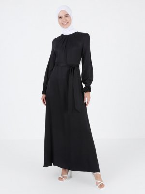 Ziwoman Siyah Kol Uçları Lastikli Elbise