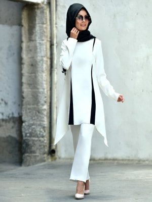Nurgül Çakır Beyaz Nur Tunik&Pantolon İkili Takım