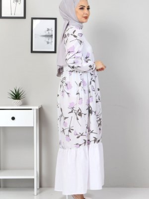 Tesettür Dünyası Lila Çiçek Desenli Elbise