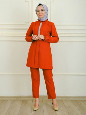 Moda Dua Kiremit Önü Taşlı İkili Takım