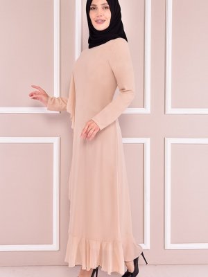 Moda Merve Krem Şifon Elbise