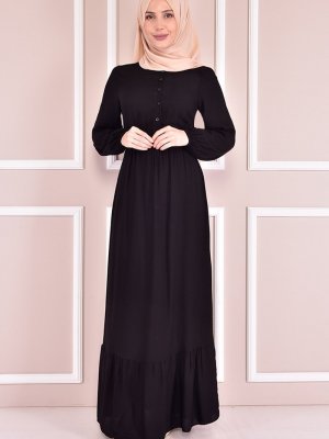 Moda Merve Siyah Bel Lastikli Elbise
