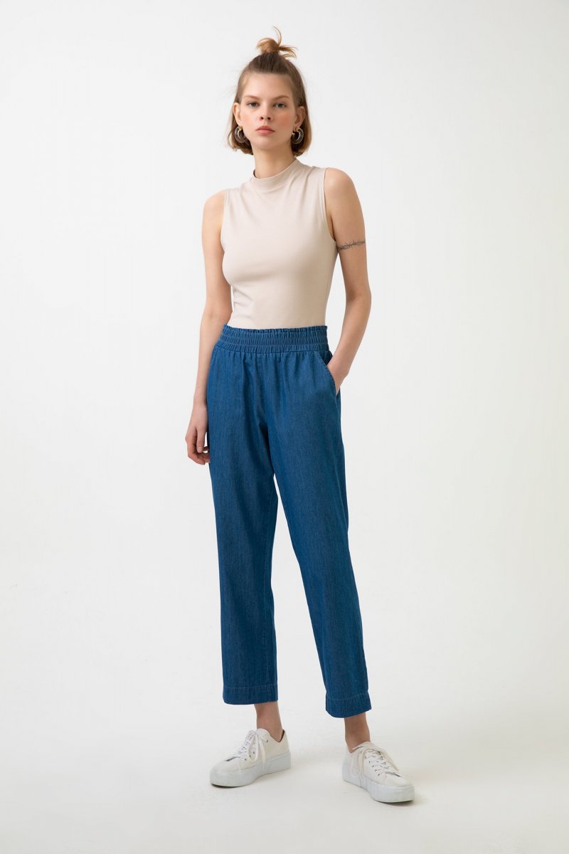 Touche Prive Denim Beli Lastikli Tensel Kot Pantolon