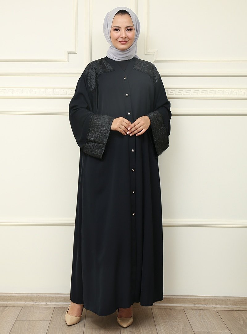 Moda Dua Siyah Çıtçıtlı Abaya Ferace