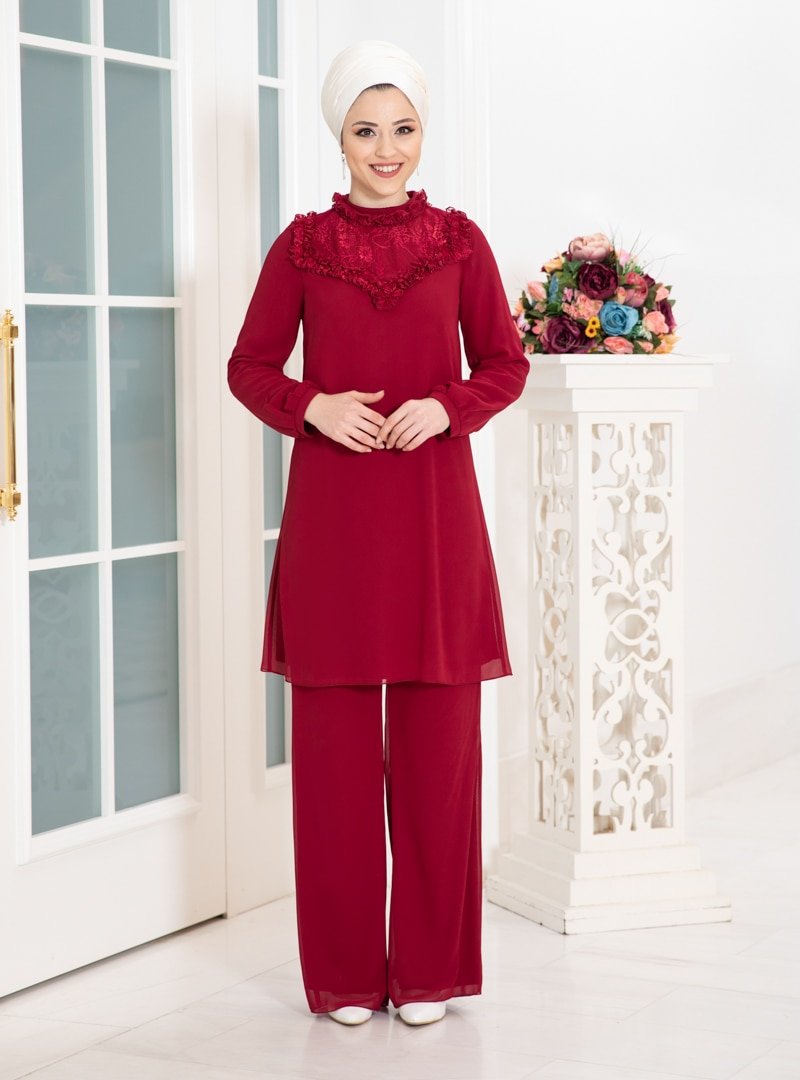 DressLife Kırmızı Burçak Tunik&Pantolon İkili Takım