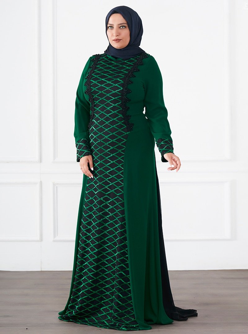 Moda Sinanlar Yeşil Laden Abiye Elbise