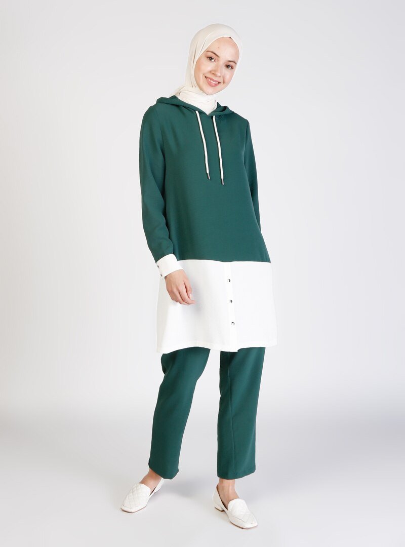 Tekbir Zümrüt Yeşili Tunik&Pantolon İkili Takım