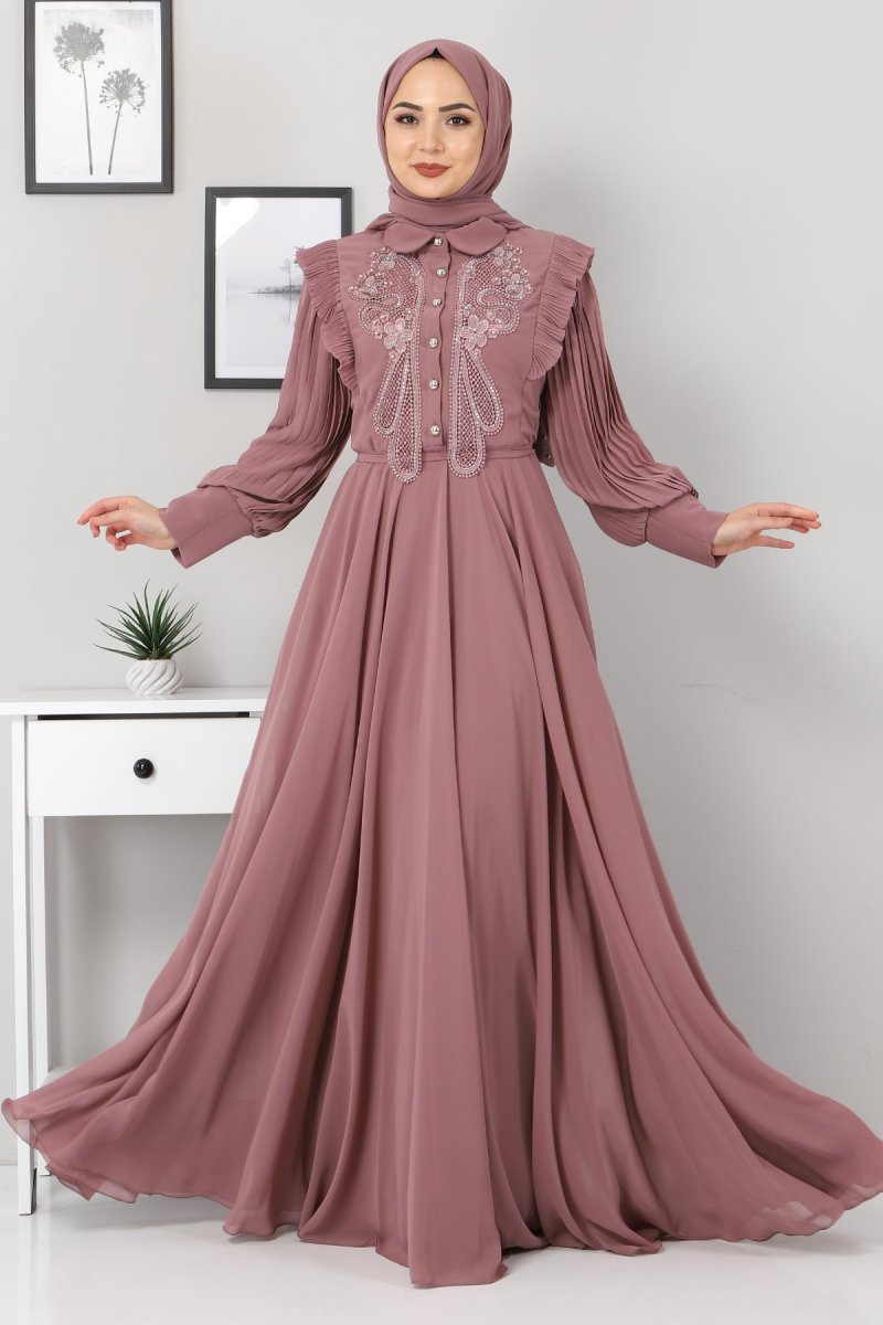 MISSVALLE Gül Kurusu Piliseli İncili Abiye Elbise