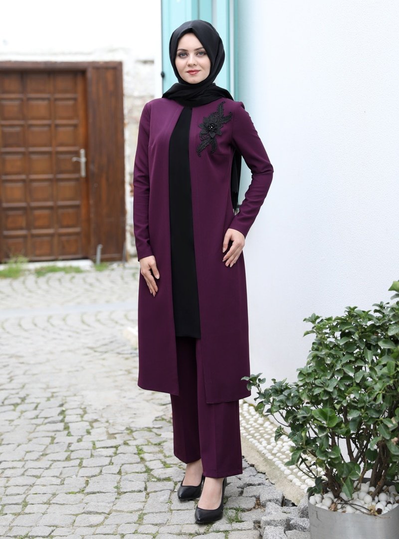 Ahunisa Mor Zümra Tunik&Pantolon İkili Abiye Takım