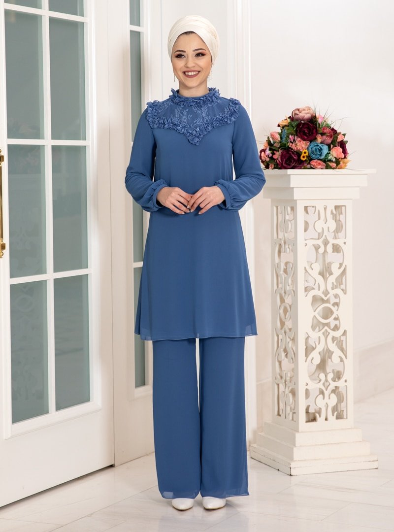 DressLife İndigo Burçak Tunik&Pantolon İkili Takım