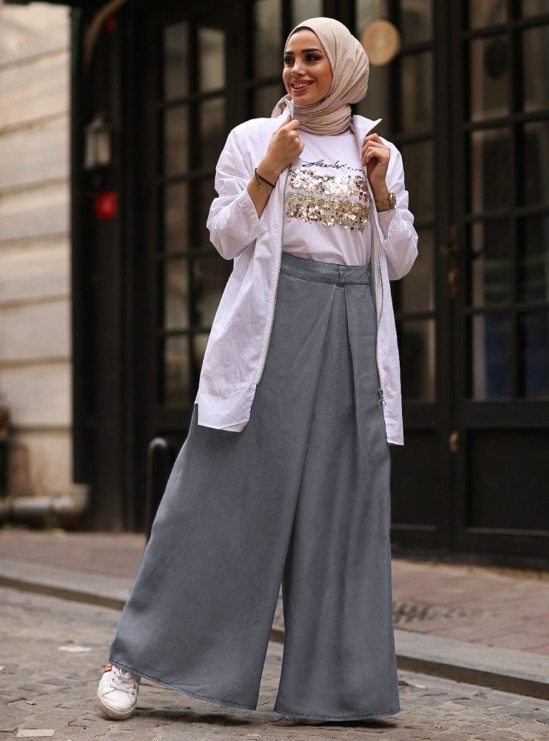 Neways Gri Pantolon Etek