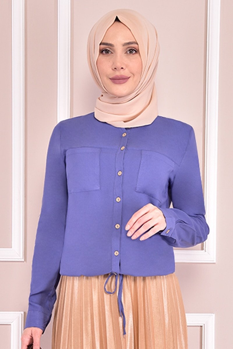 Moda Merve İndigo Düğmeli Tunik