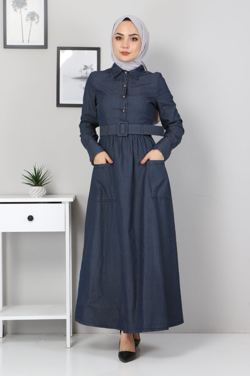 MISSVALLE Koyu Kot Düğme Detaylı Elbise