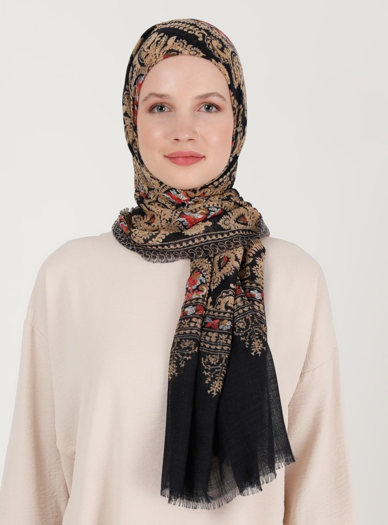 Soft Scarfs Lacivert Desenli Şal