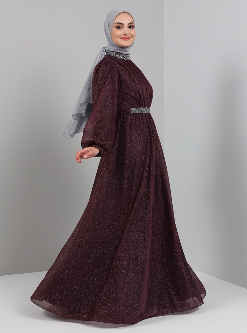 Tavin Mor Sim Detaylı Tüllü Abiye Elbise