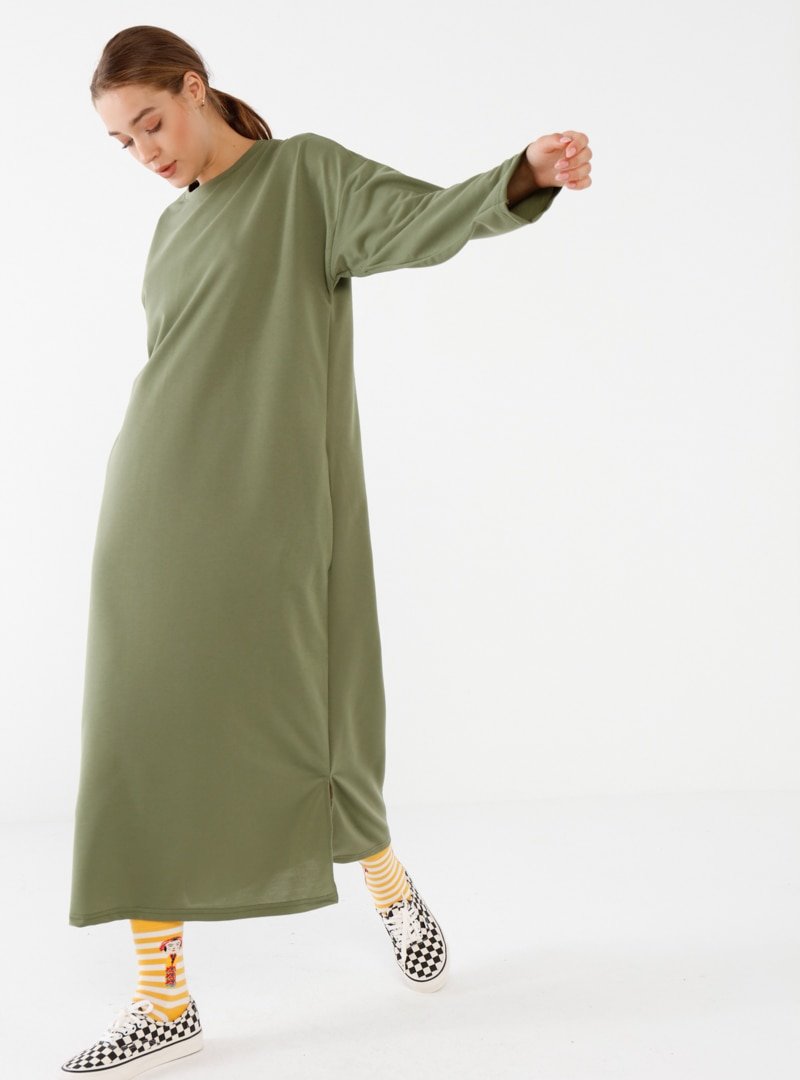 Phull Yeşil Örme Salaş Elbise