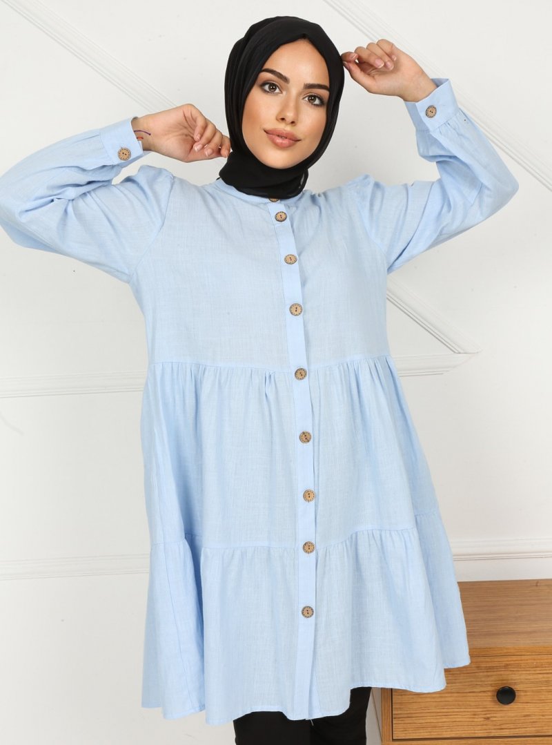 Pink Lady`s Bebe Mavisi Boydan Düğmeli Tunik