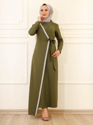 Moda Dua Haki Önü Taşlı Kruvaze Abiye Elbise