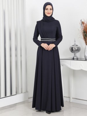 Surikka Lacivert Sadem Abiye Elbise