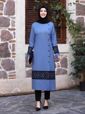 Azra Design Mavi Deniz Tunik&Pantolon İkili Abiye Takım