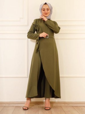 Moda Dua Haki Yandan Fırfırlı Tunik&pantolon Abiye Elbise Takım