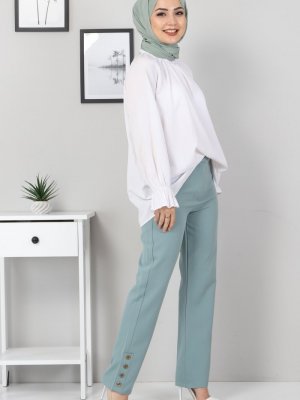 MISSVALLE Mint Yeşili Biye Detaylı Kumaş Pantolon