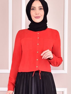 Moda Merve Kırmızı Düğmeli Tunik