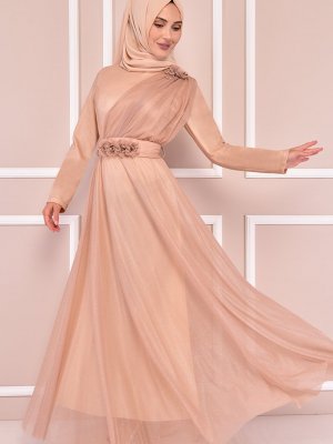 Moda Merve Vizon Simli Abiye Elbise