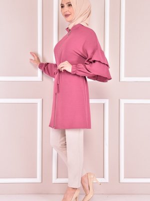 Moda Merve Pembe Fermuarlı Tunik