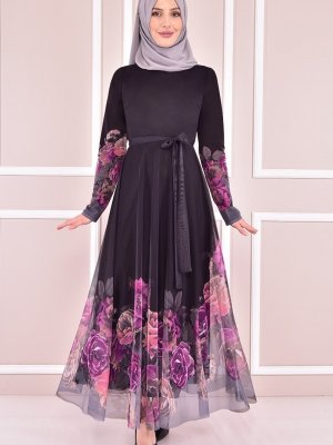 Moda Merve Siyah Tül Elbise