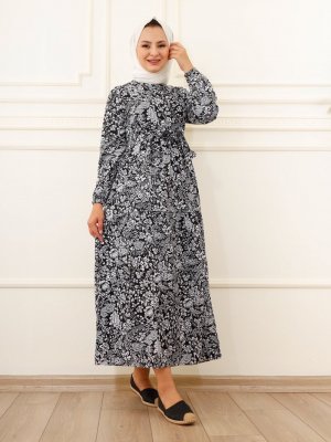 Moda Dua Siyah Desenli Elbise