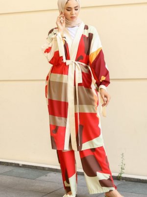GİZCE Bej Mitra Kimono Takım