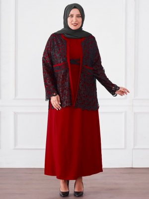 Moda Sinanlar Bordo Desenli Miray Abiye Elbise