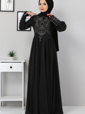 MISSVALLE Siyah Dantel Detaylı Abiye Elbise