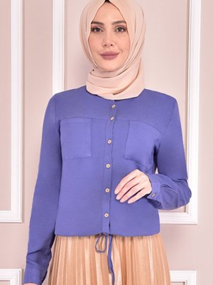 Moda Merve İndigo Düğmeli Tunik