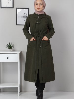 MISSVALLE Haki Brit Detaylı Kaşe Kaban