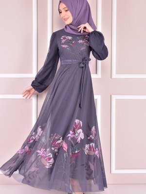 Moda Merve Antrasit Şifon Elbise
