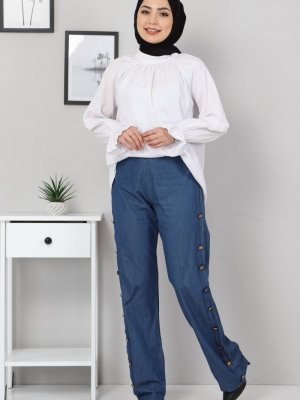 MISSVALLE Koyu Kot Düğme Detaylı Pantolon