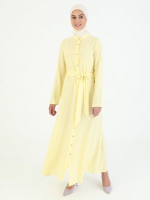 Ziwoman Sarı Boydan Düğmeli Elbise