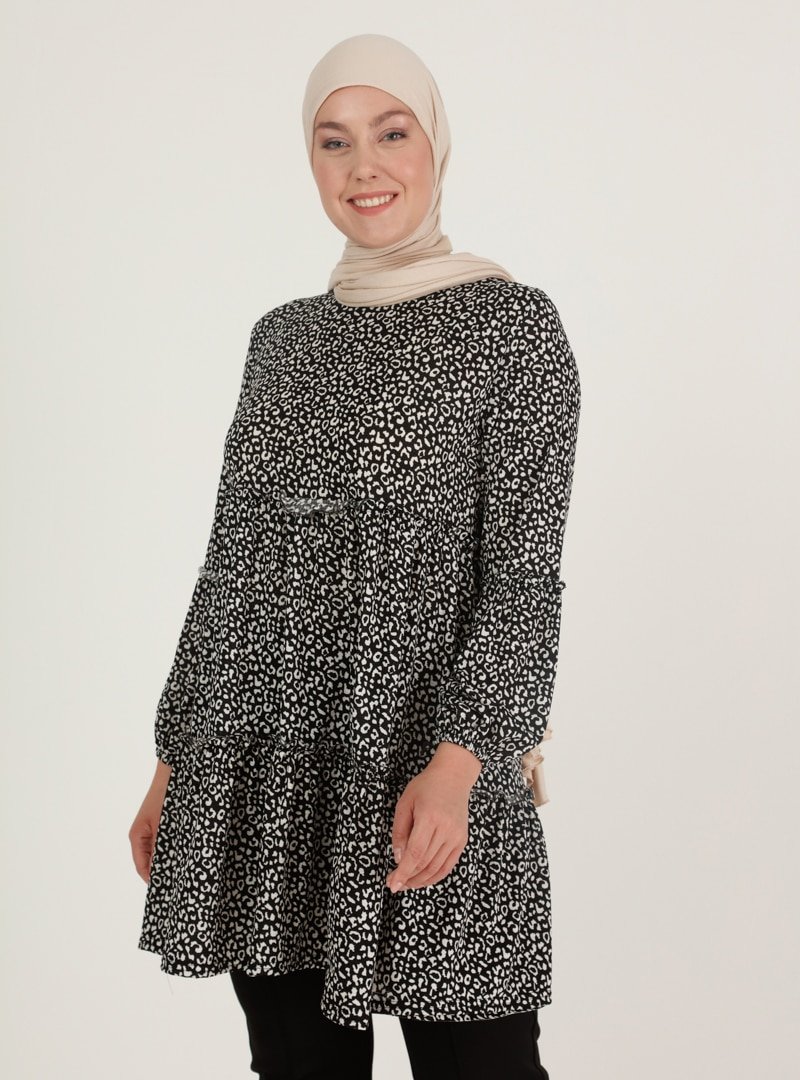 GELİNCE Siyah Desenli Tunik