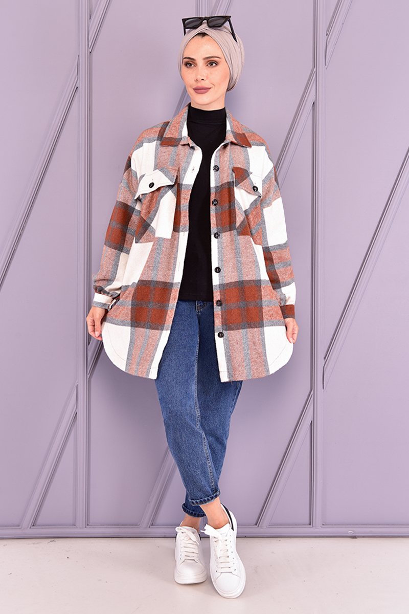 Moda Merve Kiremit Oduncu Gömlek