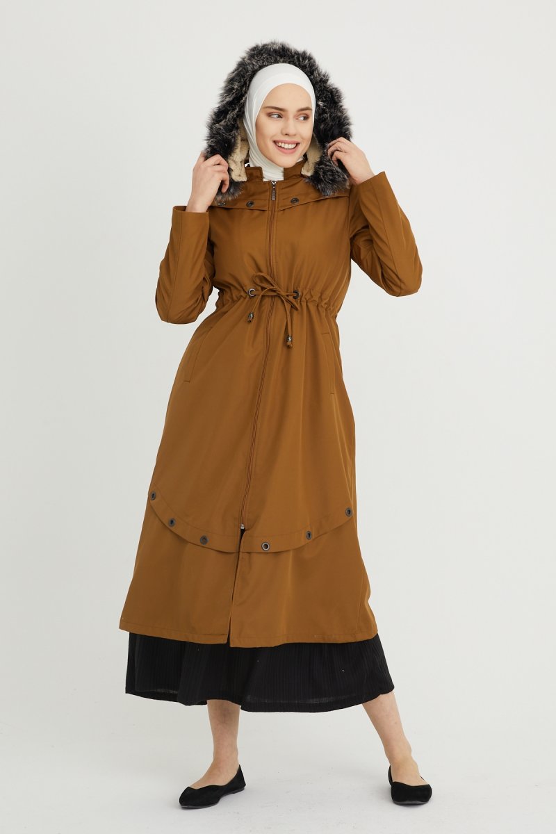 In Style Taba Kuş Göz Içi Kürklü Mont