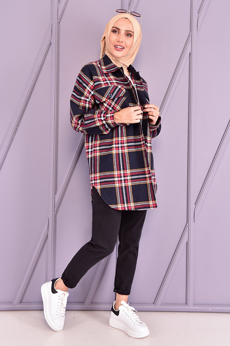 Moda Merve Lacivert Oduncu Gömlek