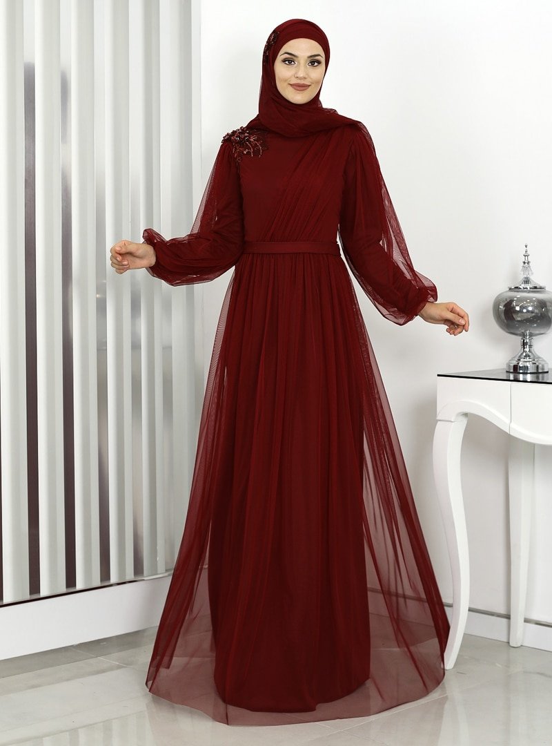 Rana Zenn Kırmızı Derin Abiye Elbise