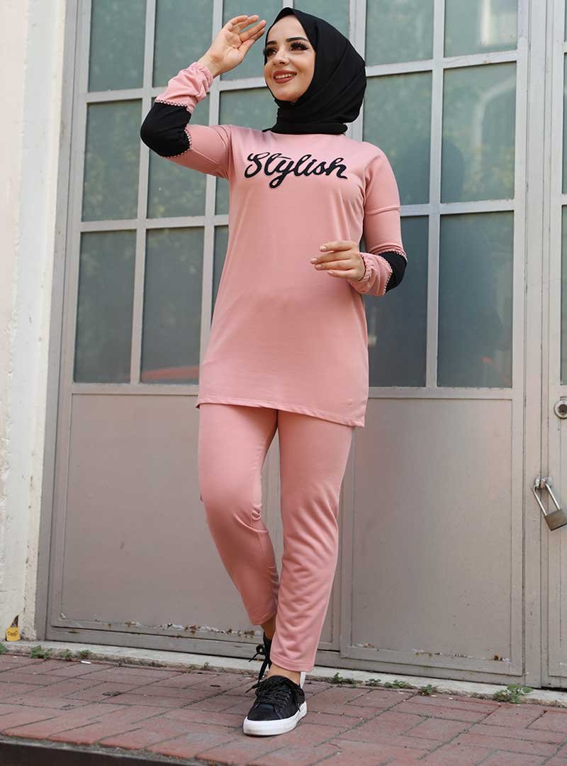 HAKİMODA Pudra Stylish Baskılı Kombin