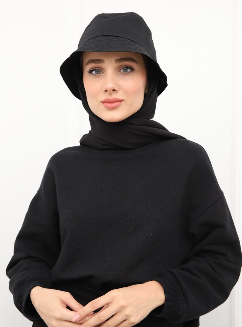 Mirach Siyah Düz Renk Bucket Şapka