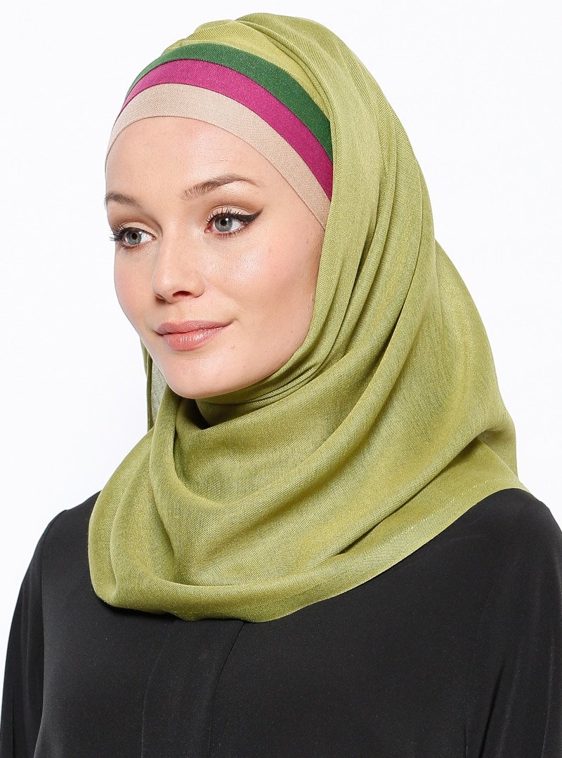 Tulipa Turban Yeşil Mıknatıslı Yelpaze Hazır Türban