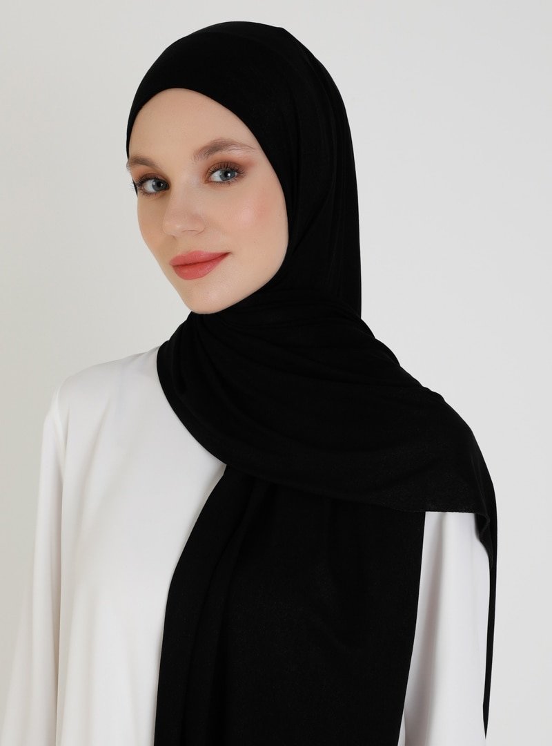 Mujerscarfs Siyah Düz Penye Şal