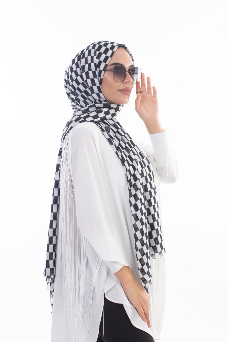 BijuHome Soobepark Tülbent Şal Siyah Beyaz Desenli